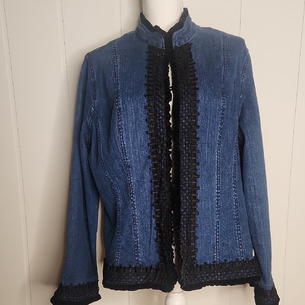 Women's Blue Denim Lace Collar  Whismigoth Dark Fairycore Jacket